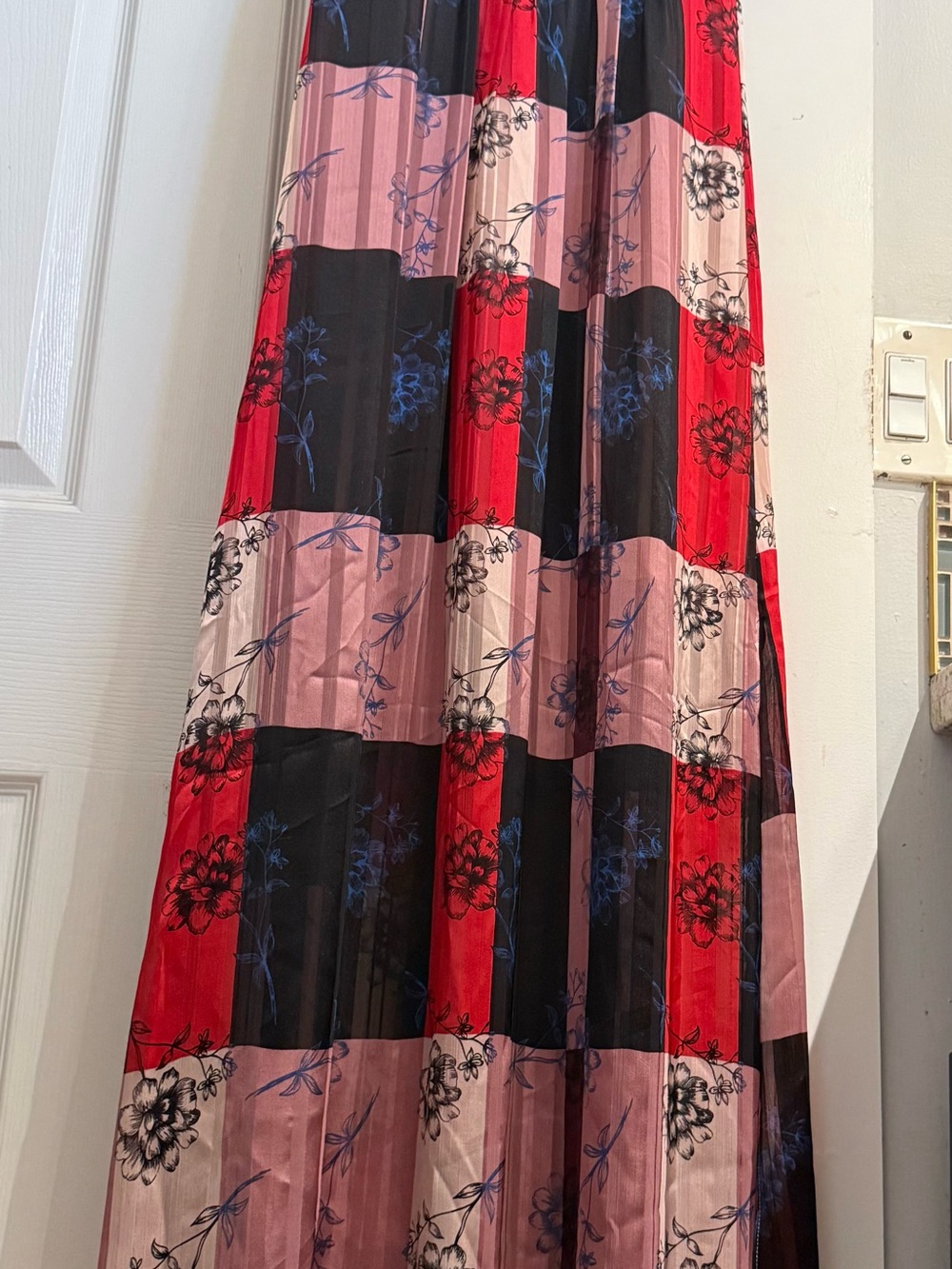 BCBGeneration Red, Pink & Black Pleated Floral Maxi Skirt